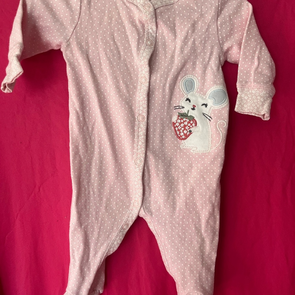 Pink Polka Dot 3m baby One Piece with Mouse Design Girl